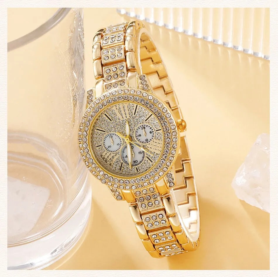 Women's Watch Fashion Full Diamond Roman Dial Steel Band Quartz Watch（Without Box)