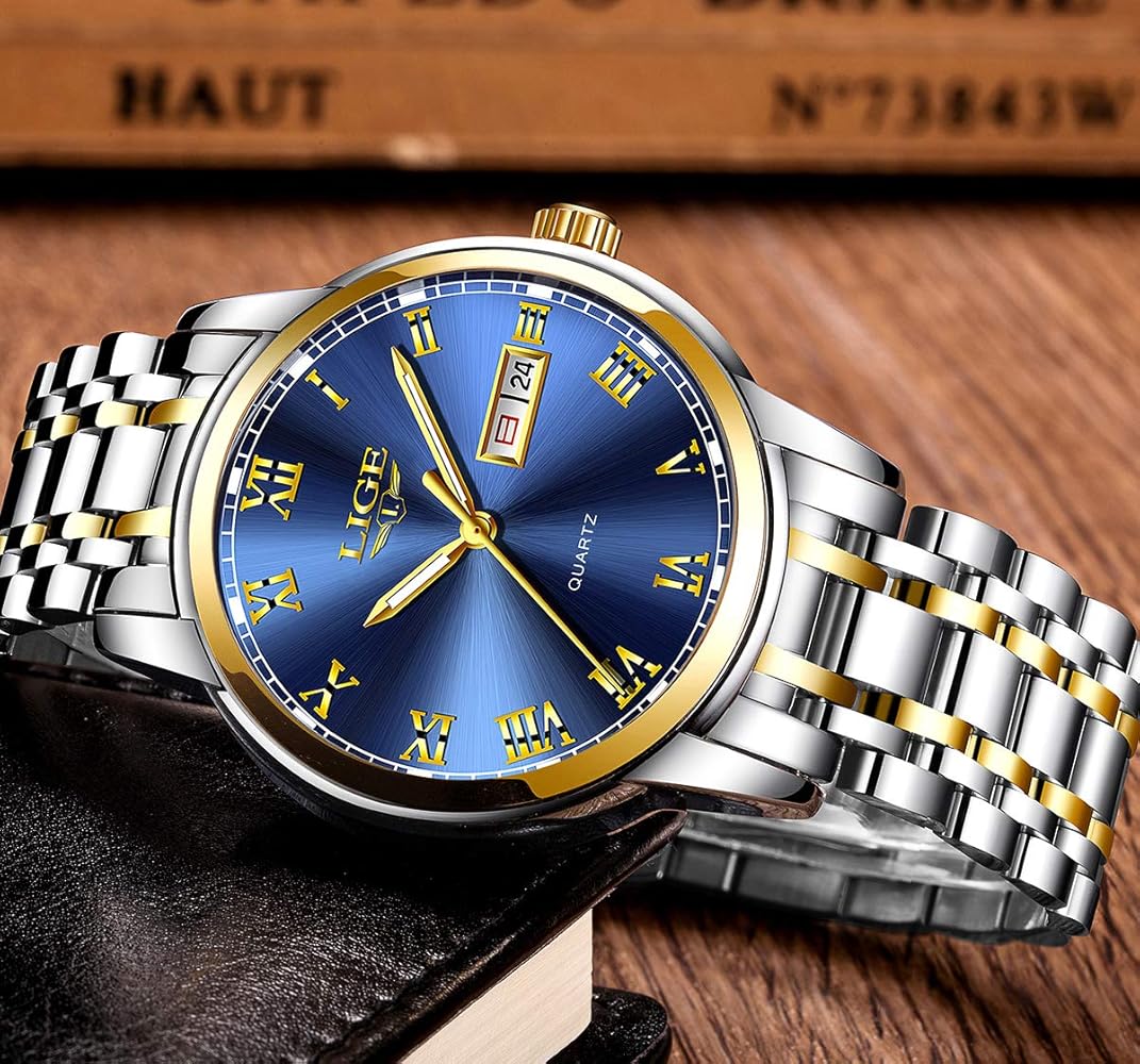 LIGE Luxury Brand Men Stainless Steel Gold Watch Men's Quartz Clock Man Sports Waterproof Wrist Watches relogio masculino