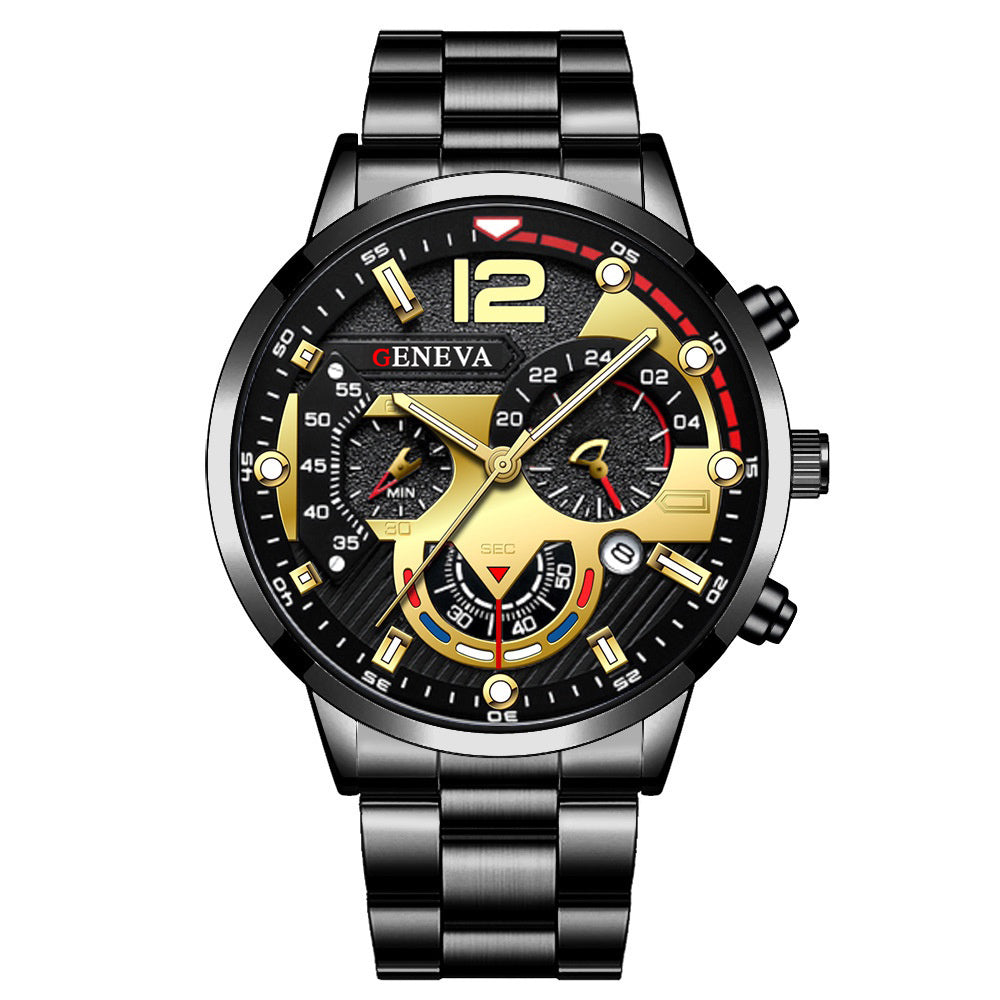 GENEVA Men's Creative Six-Pin Watch Alloy Steel Band Quartz Watch Men Watch New Luxury Men's Quartz WristWatch