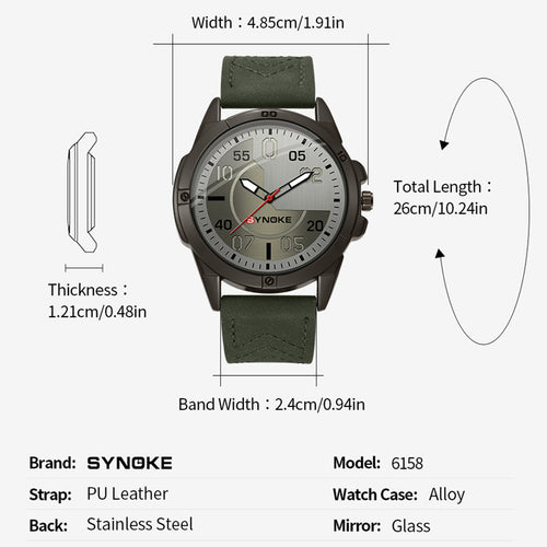 SYNOKE Men Outdoor Sports Quartz Watch Large Screen