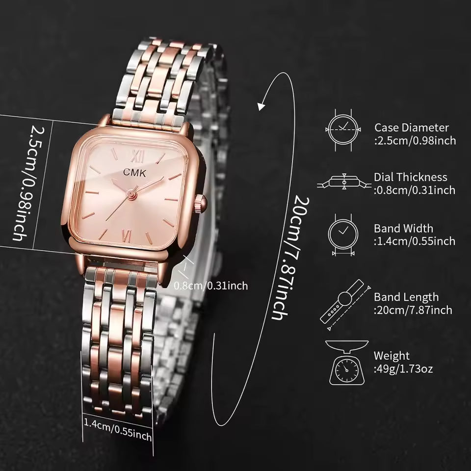 Fashion Square Women Quartz Watch Roma Dial Stainless Steel Strap Wristwatches Reloj Mujer Girls Clock Gift（Without Box）