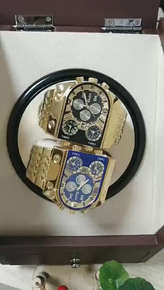 Fashion Oulm Top Brand Multi Time Zone Large Dial Luminous Men's Full Stainless Steel Leisure Cross-border Quartz Gold Watch